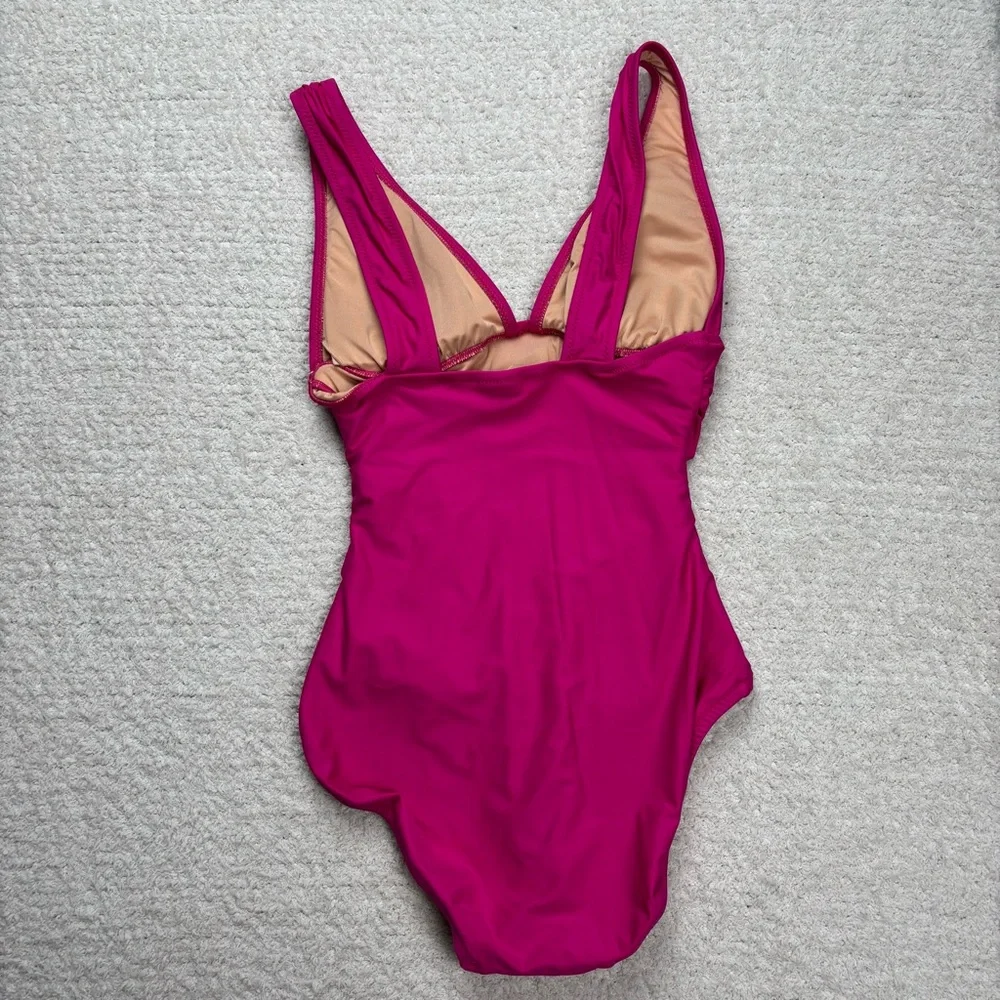 J. Crew Swimsuit Womens 2 Fuchsia Pink Ruched V-Neck One Piece‎ Swim Beach Vacay
